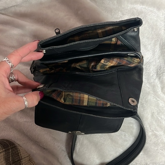 Derek Alexander Black & Brown Leather Sling Backpack Shoulder Bag Purse - Picture 12 of 16